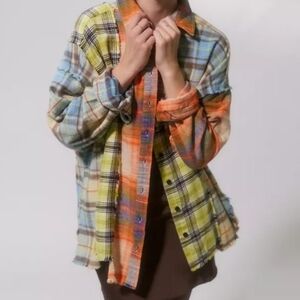 Urban Outfitters BDG Robbie Plaid Spliced Flannel Button Down Shirt